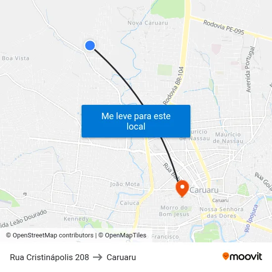 Rua Cristinápolis 208 to Caruaru map