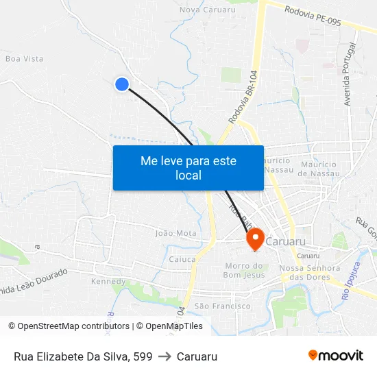 Rua Elizabete Da Silva, 599 to Caruaru map