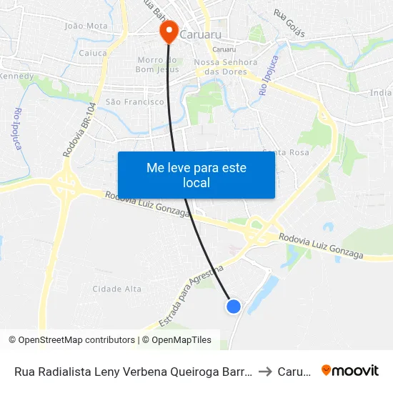 Rua Radialista Leny Verbena Queiroga Barros 204 to Caruaru map