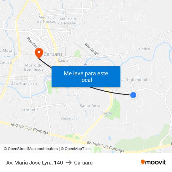 Av. Maria José Lyra, 140 to Caruaru map