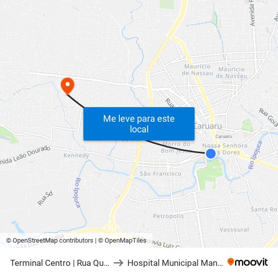 Terminal Centro | Rua Quinze De Novembro, 232 to Hospital Municipal Manoel Afonso Porto Neto map