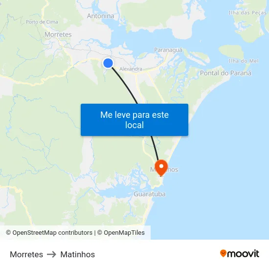 Morretes to Matinhos map