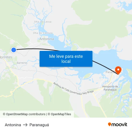 Antonina to Paranaguá map