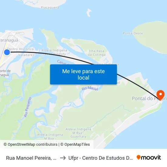 Rua Manoel Pereira, 1150 to Ufpr - Centro De Estudos Do Mar map