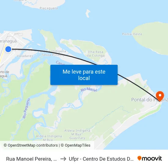 Rua Manoel Pereira, 1750 to Ufpr - Centro De Estudos Do Mar map