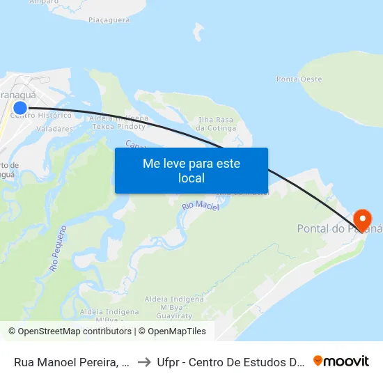Rua Manoel Pereira, 1386 to Ufpr - Centro De Estudos Do Mar map