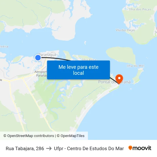 Rua Tabajara, 286 to Ufpr - Centro De Estudos Do Mar map