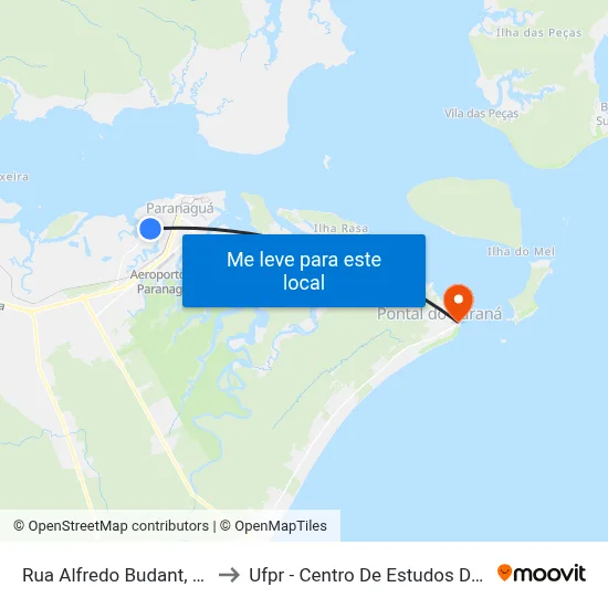 Rua Alfredo Budant, 1078 to Ufpr - Centro De Estudos Do Mar map