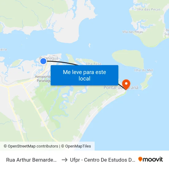 Rua Arthur Bernardes, 950 to Ufpr - Centro De Estudos Do Mar map
