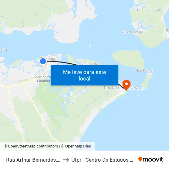 Rua Arthur Bernardes, 2193 to Ufpr - Centro De Estudos Do Mar map