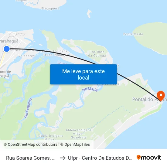 Rua Soares Gomes, 1496 to Ufpr - Centro De Estudos Do Mar map