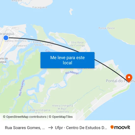Rua Soares Gomes, 1338 to Ufpr - Centro De Estudos Do Mar map