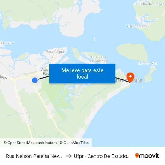 Rua Nelson Pereira Neves, 1242 to Ufpr - Centro De Estudos Do Mar map