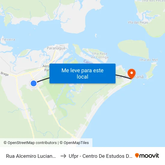 Rua Alcemiro Luciano, 465 to Ufpr - Centro De Estudos Do Mar map