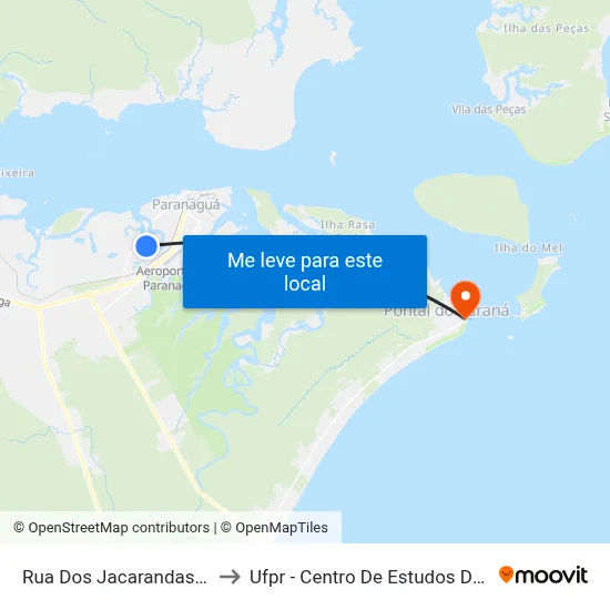 Rua Dos Jacarandas, 297 to Ufpr - Centro De Estudos Do Mar map