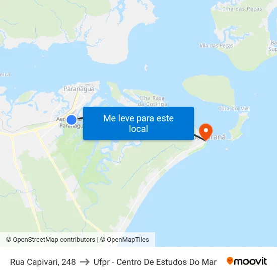 Rua Capivari, 248 to Ufpr - Centro De Estudos Do Mar map