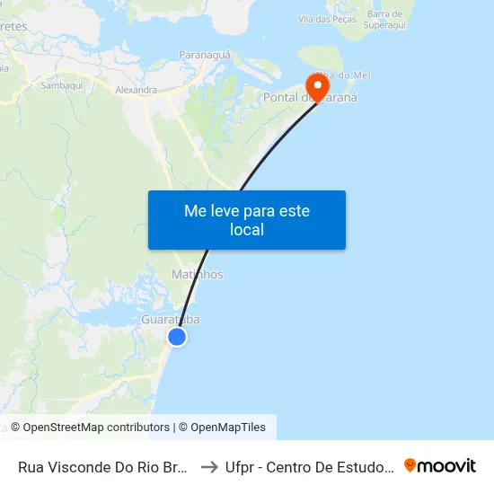 Rua Visconde Do Rio Branco, 260 to Ufpr - Centro De Estudos Do Mar map