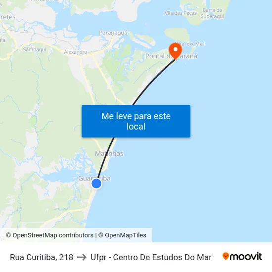 Rua Curitiba, 218 to Ufpr - Centro De Estudos Do Mar map