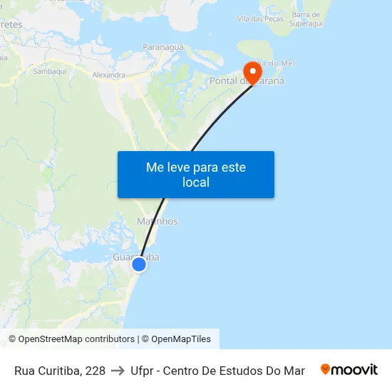 Rua Curitiba, 228 to Ufpr - Centro De Estudos Do Mar map