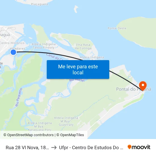 Rua 28 Vl Nova, 1836 to Ufpr - Centro De Estudos Do Mar map