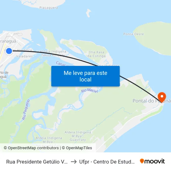 Rua Presidente Getúlio Vargas 760 to Ufpr - Centro De Estudos Do Mar map