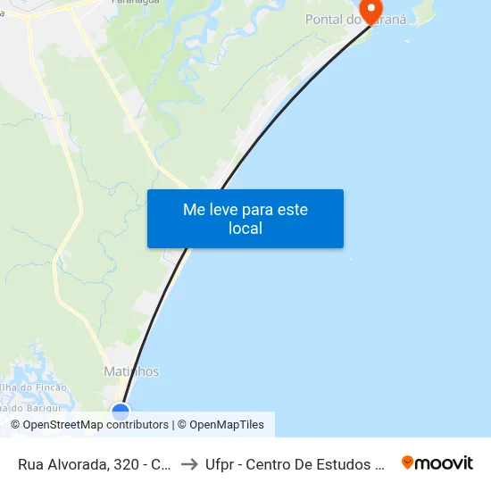 Rua Alvorada, 320 - Caiobá to Ufpr - Centro De Estudos Do Mar map