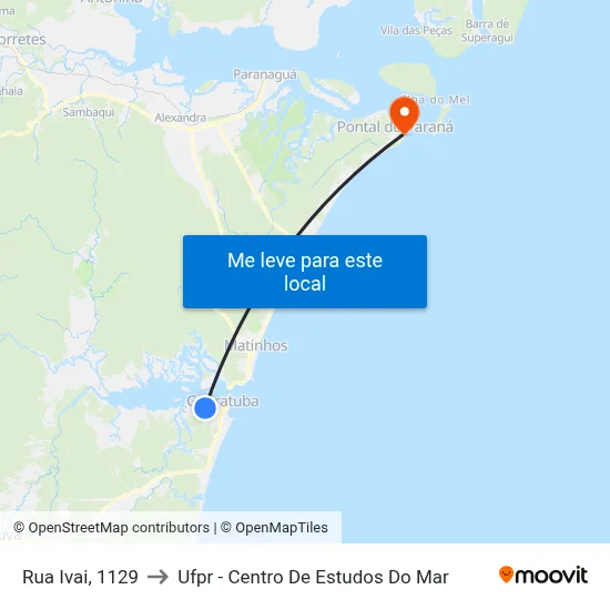 Rua Ivai, 1129 to Ufpr - Centro De Estudos Do Mar map