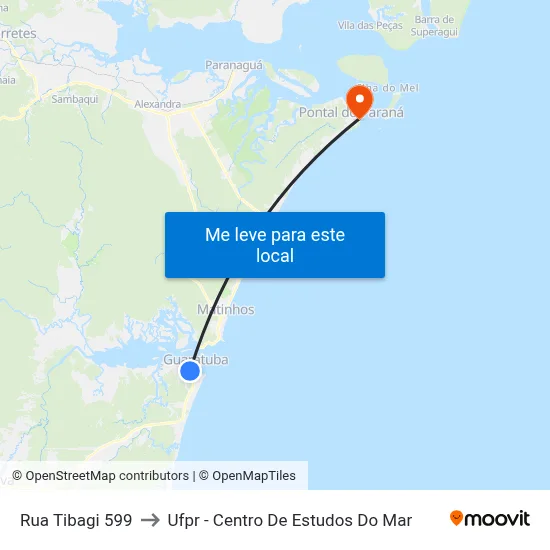 Rua Tibagi 599 to Ufpr - Centro De Estudos Do Mar map