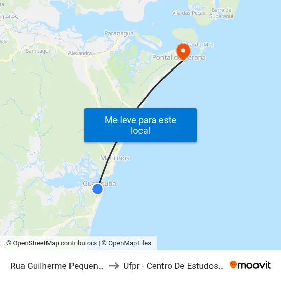 Rua Guilherme Pequeno, 1247 to Ufpr - Centro De Estudos Do Mar map