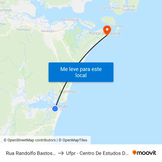 Rua Randolfo Bastos 875 to Ufpr - Centro De Estudos Do Mar map