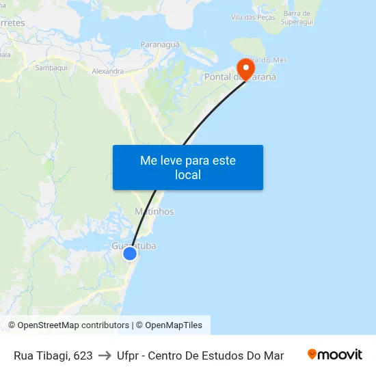 Rua Tibagi, 623 to Ufpr - Centro De Estudos Do Mar map