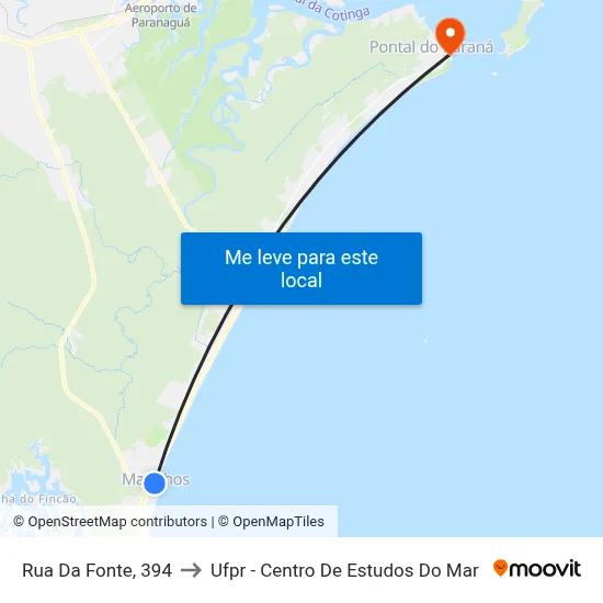Rua Da Fonte, 394 to Ufpr - Centro De Estudos Do Mar map