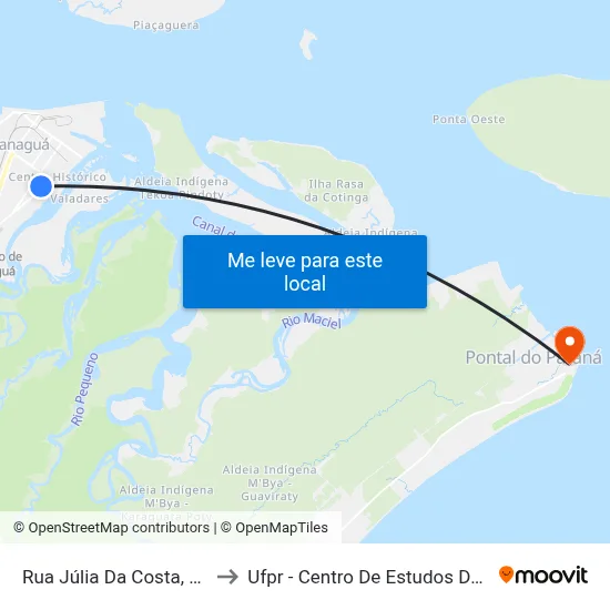 Rua Júlia Da Costa, 1056 to Ufpr - Centro De Estudos Do Mar map