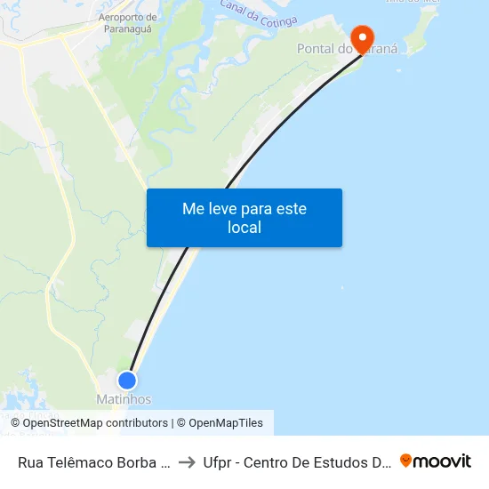 Rua Telêmaco Borba 1328 to Ufpr - Centro De Estudos Do Mar map
