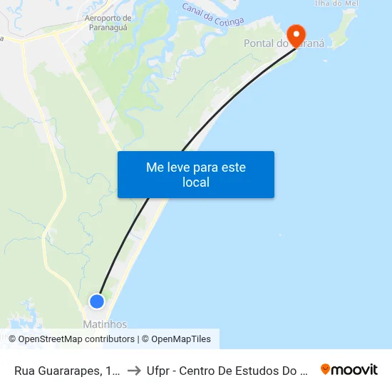 Rua Guararapes, 114 to Ufpr - Centro De Estudos Do Mar map
