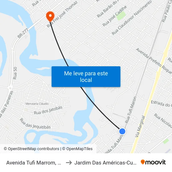 Avenida Tufi Marrom, 1594 to Jardim Das Américas-Curitiba map