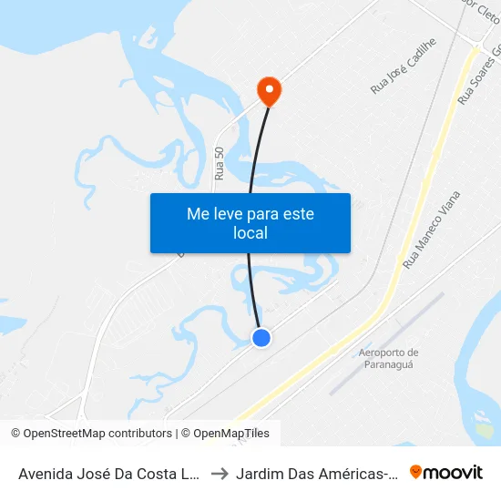 Avenida José Da Costa Leite, 830 to Jardim Das Américas-Curitiba map