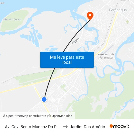 Av. Gov. Bento Munhoz Da Rocha Neto, 6670 to Jardim Das Américas-Curitiba map