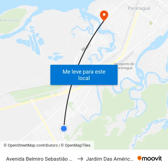 Avenida Belmiro Sebastião Marques, 3033 to Jardim Das Américas-Curitiba map
