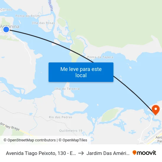 Avenida Tiago Peixoto, 130 - Estação Ferroviária to Jardim Das Américas-Curitiba map