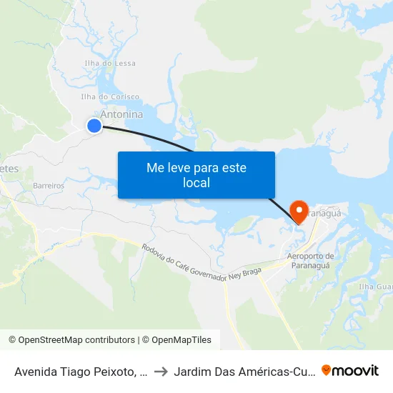 Avenida Tiago Peixoto, 2305 to Jardim Das Américas-Curitiba map