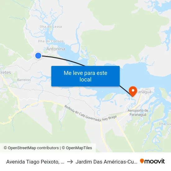 Avenida Tiago Peixoto, 3559 to Jardim Das Américas-Curitiba map