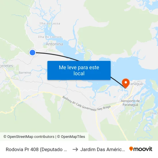 Rodovia Pr 408 (Deputado Miguel Bufara) to Jardim Das Américas-Curitiba map