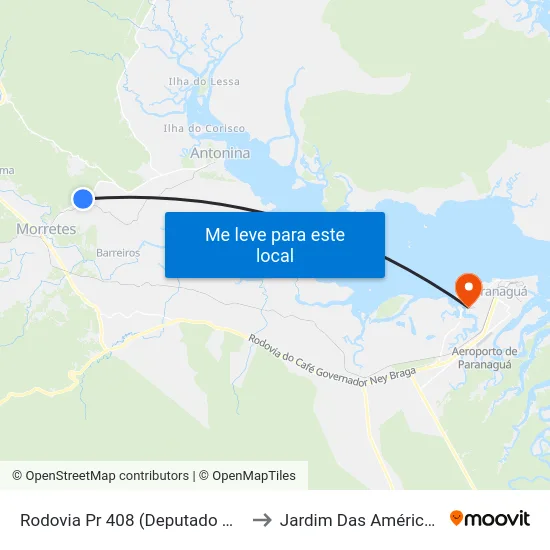 Rodovia Pr 408 (Deputado Miguel Bufara) to Jardim Das Américas-Curitiba map