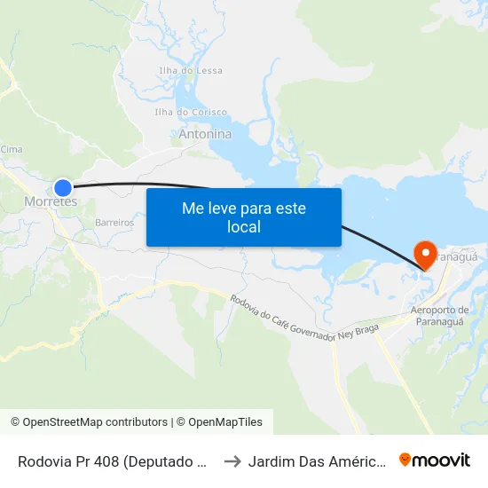 Rodovia Pr 408 (Deputado Miguel Bufara) to Jardim Das Américas-Curitiba map