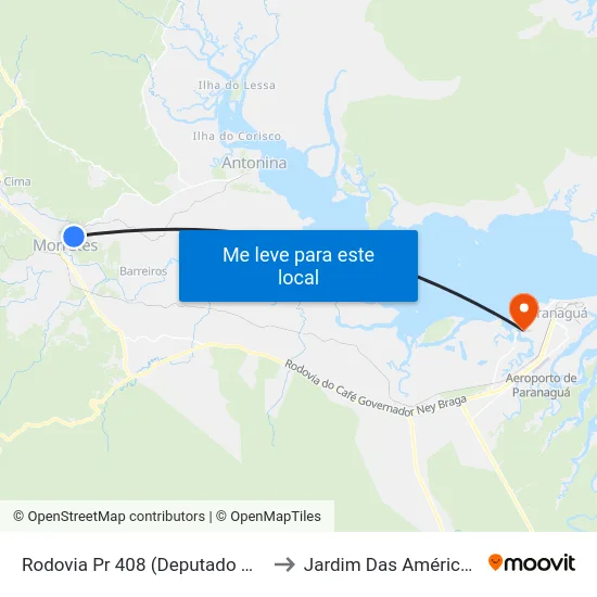 Rodovia Pr 408 (Deputado Miguel Bufara) to Jardim Das Américas-Curitiba map