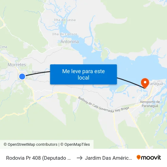 Rodovia Pr 408 (Deputado Miguel Bufara) to Jardim Das Américas-Curitiba map