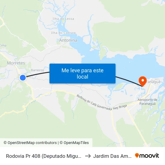 Rodovia Pr 408 (Deputado Miguel Bufara) - Estrada Anhaia to Jardim Das Américas-Curitiba map