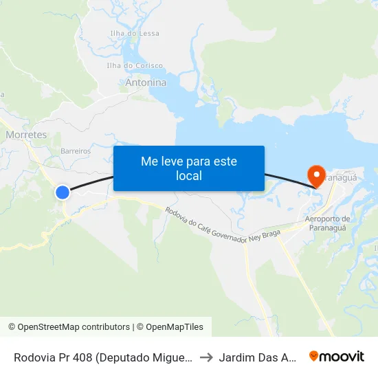Rodovia Pr 408 (Deputado Miguel Bufara) - Trevo Do Passa Sete to Jardim Das Américas-Curitiba map