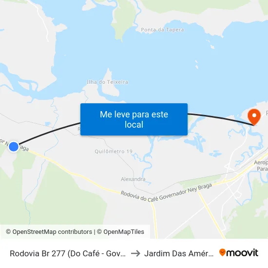 Rodovia Br 277 (Do Café - Governador Ney Braga) to Jardim Das Américas-Curitiba map